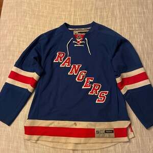 New York Rangers Reebok NHL Jersey, Blue Lace-Neck, Men's Size Large
